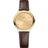 27.5 mm, steel - yellow gold on leather strap
