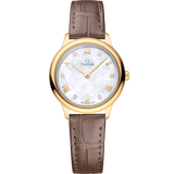 27.5 mm, yellow gold on leather strap