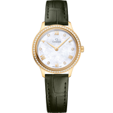 27.5 mm, yellow gold on leather strap