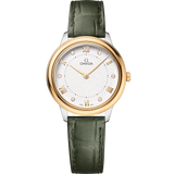 30 mm, steel - yellow gold on leather strap