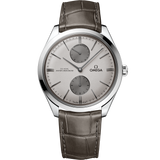 40 mm, steel on leather strap