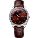 40 mm, steel on leather strap