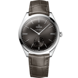 40 mm, steel on leather strap