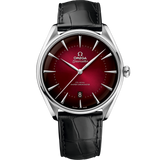 39.5 mm, steel on leather strap