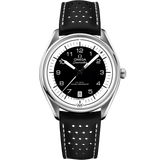 39.5 mm, steel on leather strap