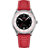 39.5 mm, steel on leather strap