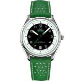 39.5 mm, steel on leather strap