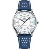 39.5 mm, steel on leather strap