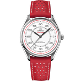 39.5 mm, steel on leather strap