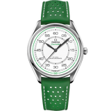 39.5 mm, steel on leather strap