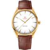 39.5 mm, yellow gold on leather strap