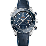 45.5 mm, steel on leather strap with rubber lining