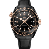 45.5 mm, black ceramic on leather strap with rubber lining