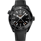 45.5 mm, black ceramic on rubber strap