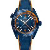 45.5 mm, blue ceramic on rubber strap