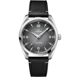 38 mm, steel on leather strap