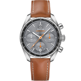 38 mm, steel on leather strap