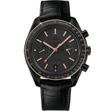 44.25 mm, black ceramic on leather strap