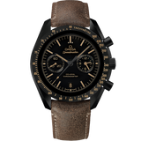 44.25 mm, black ceramic on leather strap