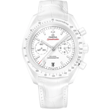 44.25 mm, white ceramic on leather strap