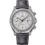 44.25 mm, grey ceramic on leather strap with foldover clasp