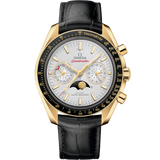 44.25 mm, yellow gold on leather strap