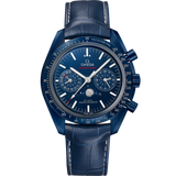 44.25 mm, blue ceramic on leather strap