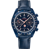 44.25 mm, blue ceramic on leather strap